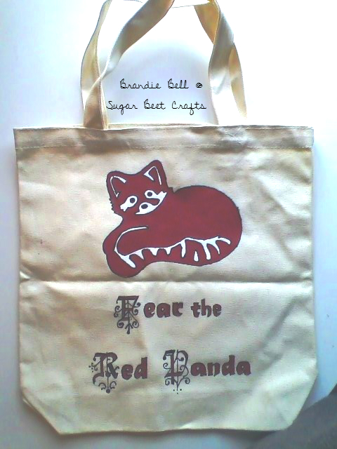 Red Panda Tote Hand decorated
